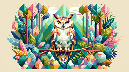 Colorful Polygonal Owl. Type J - Generated by AI