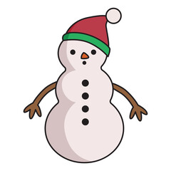 Snowman cartoon illustration with transparent background, suitable for sticker and graphic design element