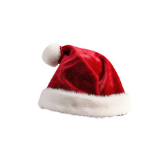 Red Santa Claus hat isolated on transparent background. Gradient mesh Santa Claus cap with fur.