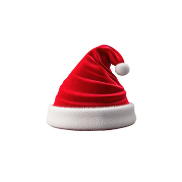 Red Santa Claus hat isolated on transparent background. Gradient mesh Santa Claus cap with fur.