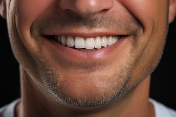 Fototapeta premium beautiful male smile close-up. concept of teeth whitening and health.dental poster