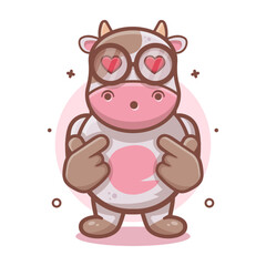 kawaii cow animal character mascot with love sign hand gesture isolated cartoon