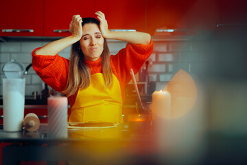 

Stressed Woman Having to make Holiday Meals 
Stressed party host making mistakes with the menu...