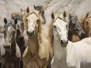 a herd of wild horses in a western-themed, horizontal format, photo illustration in JPG.  Generative ai