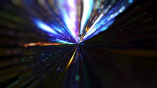 Christmas magic holiday background. A bunch of holographic lights rotates in the dark space, sparking beautiful bokeh