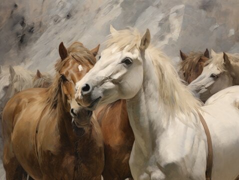 a herd of wild horses in a western-themed, horizontal format, photo illustration in JPG.  Generative ai
