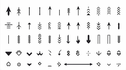 Fototapeta na wymiar arrow, collection of icons of small black pointer arrows for design isolated on a white background, flat minimalism graphics, set of illustrations