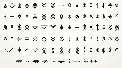 arrow, collection of icons of small black pointer arrows for design isolated on a white background, flat minimalism graphics, set of illustrations - obrazy, fototapety, plakaty