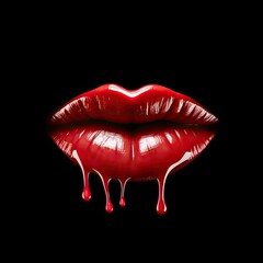 a woman's plump lips with red lipstick, on a black background, dripping, glamour in a Passion/Fashion-themed, horizontal format of photorealistic illustration in JPG. Generative ai