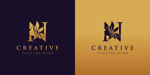 Letter N logo combination  beauty logo icon Premium Vector