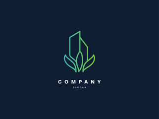 Creative gradient logo city and leaf nature icon 