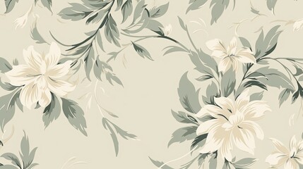 a beige and dusty green botanical for a background in a horizontal format in an abstract floral pattern-themed, graphic illustration in JPG. Generative ai