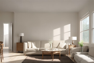 Naklejka na ściany i meble Cozy and modern interior of the living room. Generative AI