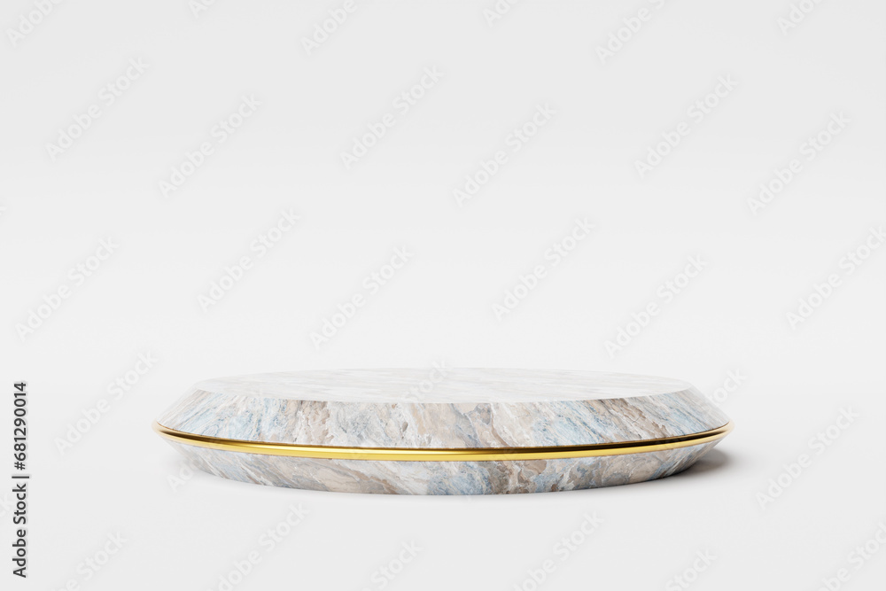 Poster 3d illustration of a marble circle podium stand on the background of a geometric composition. 3d ren