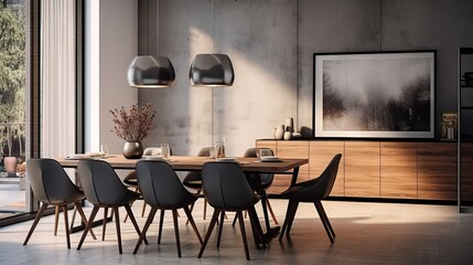 A modern and chic dining room, full of style and luxury. Generative AI.