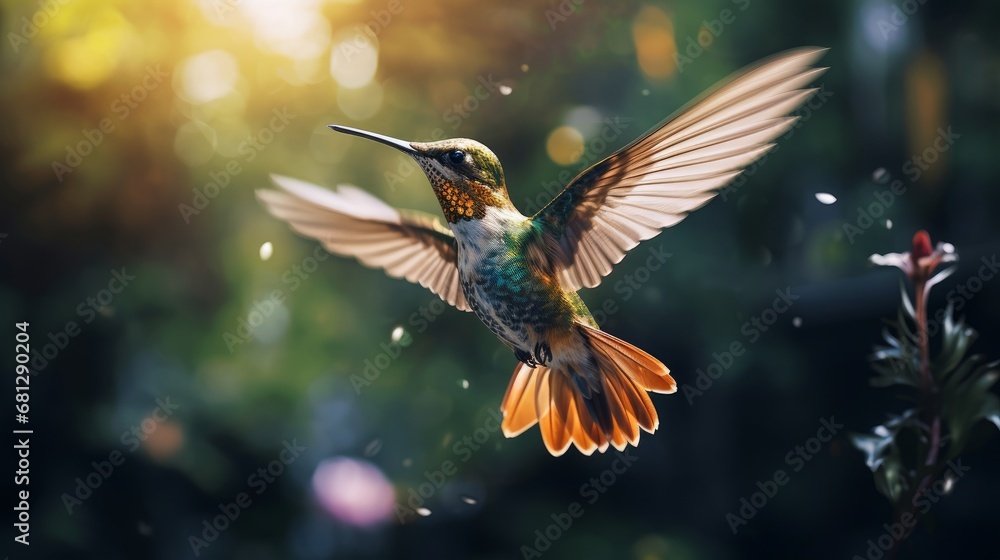 Poster hovering hummingbird its wings in an action blur ai generated illustration