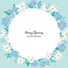 Frame art templates with daisy flowers. Illustration for social media posts, banner, internet ads design. Organic nature cosmetics green backgrounds. Hand drawn doodle plants.