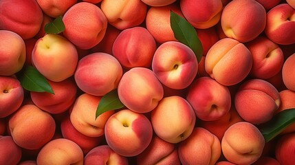 Top-view angle background of peach fruits. - Powered by Adobe
