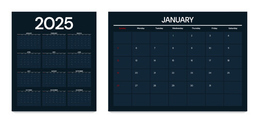 Calendar 2025 design template.