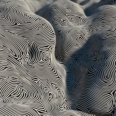 Abstract black and white graphic lines create shapes in a horizontal format as a  background in a topographical-themed, graphic illustration in JPG. Generative ai