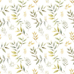 Branch leaf seamless pattern, watercolor illustration, background.