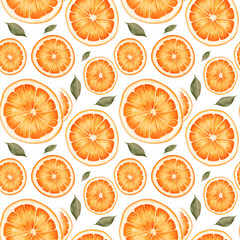 Orange seamless pattern, watercolor illustration, background. - obrazy, fototapety, plakaty