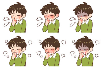 咳をする子供のイラストセット