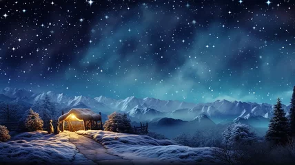 Fotobehang christmas nativity scene, illustration, christmas eve greeting card © kichigin19