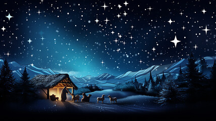 christmas nativity scene, illustration, christmas eve greeting card