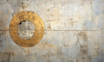 Fotobehang Old rusty metal wall with a hole in the middle. Abstract background. © munduuk