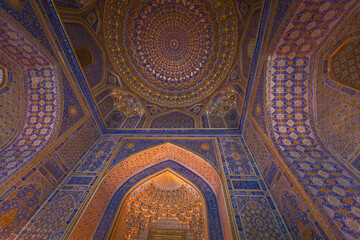 Decorated ceilings of the Till Kari Madrasa at the Registan Square