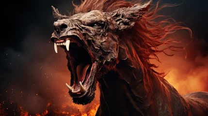 Fotobehang angry monster horse background wallpaper AI generated image © anis rohayati