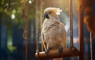 Tischdecke Realistic photo of corella parrot sitting on a swing in a cage. generative ai © KBL Sungkid