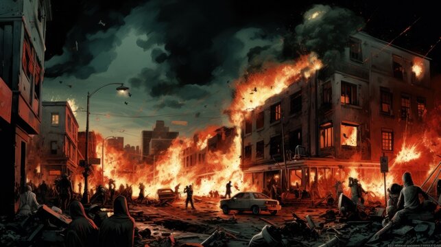 city ​​riot demonstrations background wallpaper AI generated image