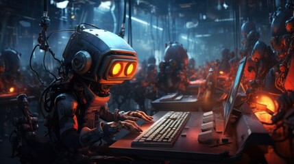 robot is typing background wallpaper AI generated image
