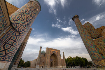 Panoramic view of Registan square, Samarkand, Uzbekistan