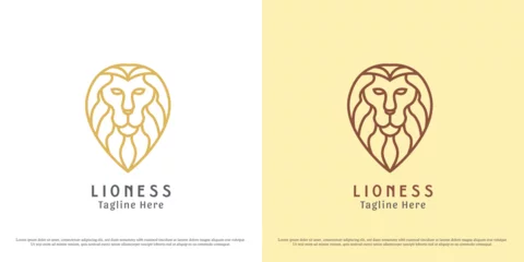 Deurstickers Lion head logo design illustration. Silhouette shadow lion wild wild animal zoo tag carnivorous animal crest majesty monarch elegant bold luxury drawing logo, © Morvana