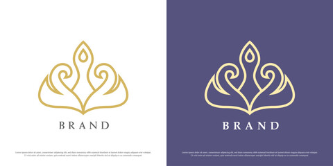 Queen crown logo design illustration. Line art linear symbol of beautiful princess royal queen crown. Flat icon simple minimalist royal imperial greece rome glamorous elegant abstract beautiful.