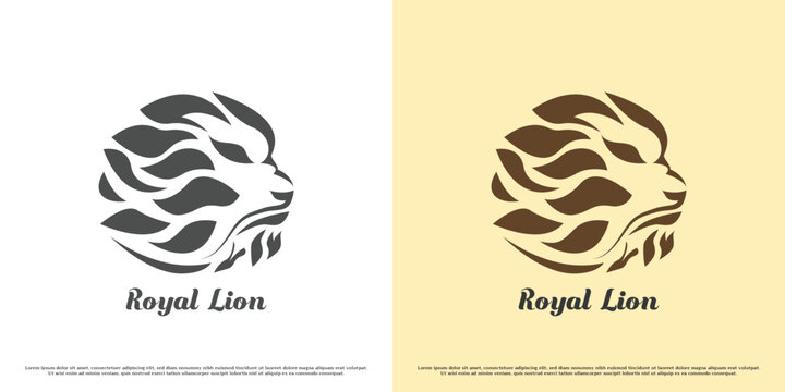 Lion head logo design illustration. Silhouette shadow head face wild predator animal lion character  pride wisdomm embrace wise crest. Creative simple brave angry subtle abstract flat icon symbol.