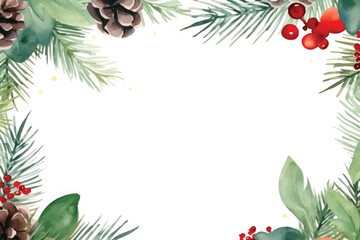 Fototapeta premium Christmas Holly Border with Red Berries and Green Leaves