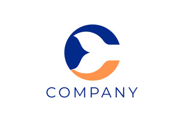 Modern letter C whale tail logo