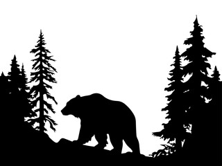 Bear On the forest vector silhouette, bear vector silhouette, bear icon vector