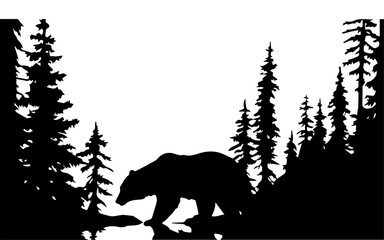 Bear On the forest vector silhouette, bear vector silhouette, bear icon vector