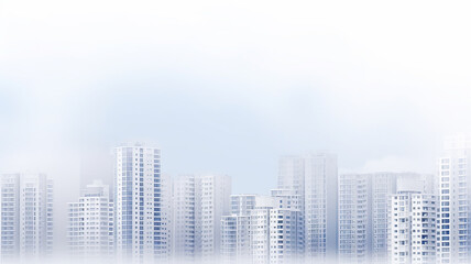Fototapeta na wymiar white background, a row of apartment buildings in a white fog, urban abstract panorama, mortgage population social issues