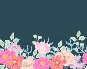 Hand Drawn Colorful Anemone Flower Seamless Background