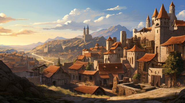 village house painting background wallpaper AI generated image