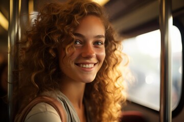 Portrait of beautiful young woman at railroad station.