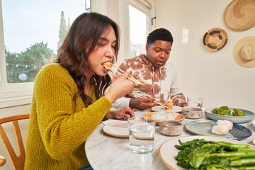 People eating dim sum