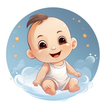 Cartoon illustration of a newborn baby smiling, AI generated Image