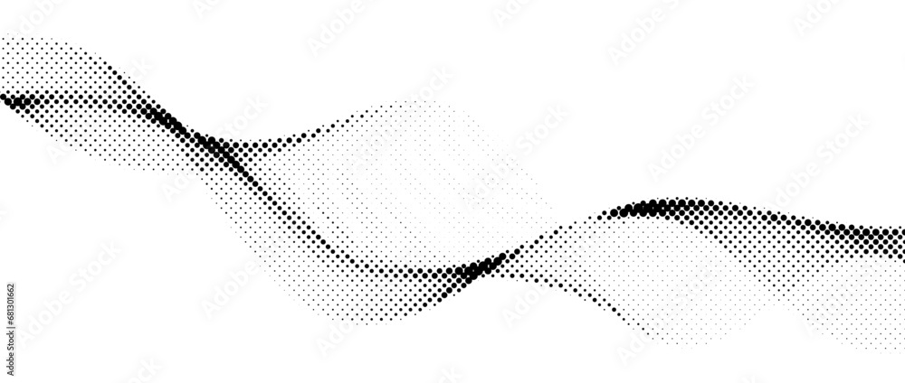 Poster halftone wave background. dotted wind flowing shape wallpaper. abstract wavy fluid backdrop texture.